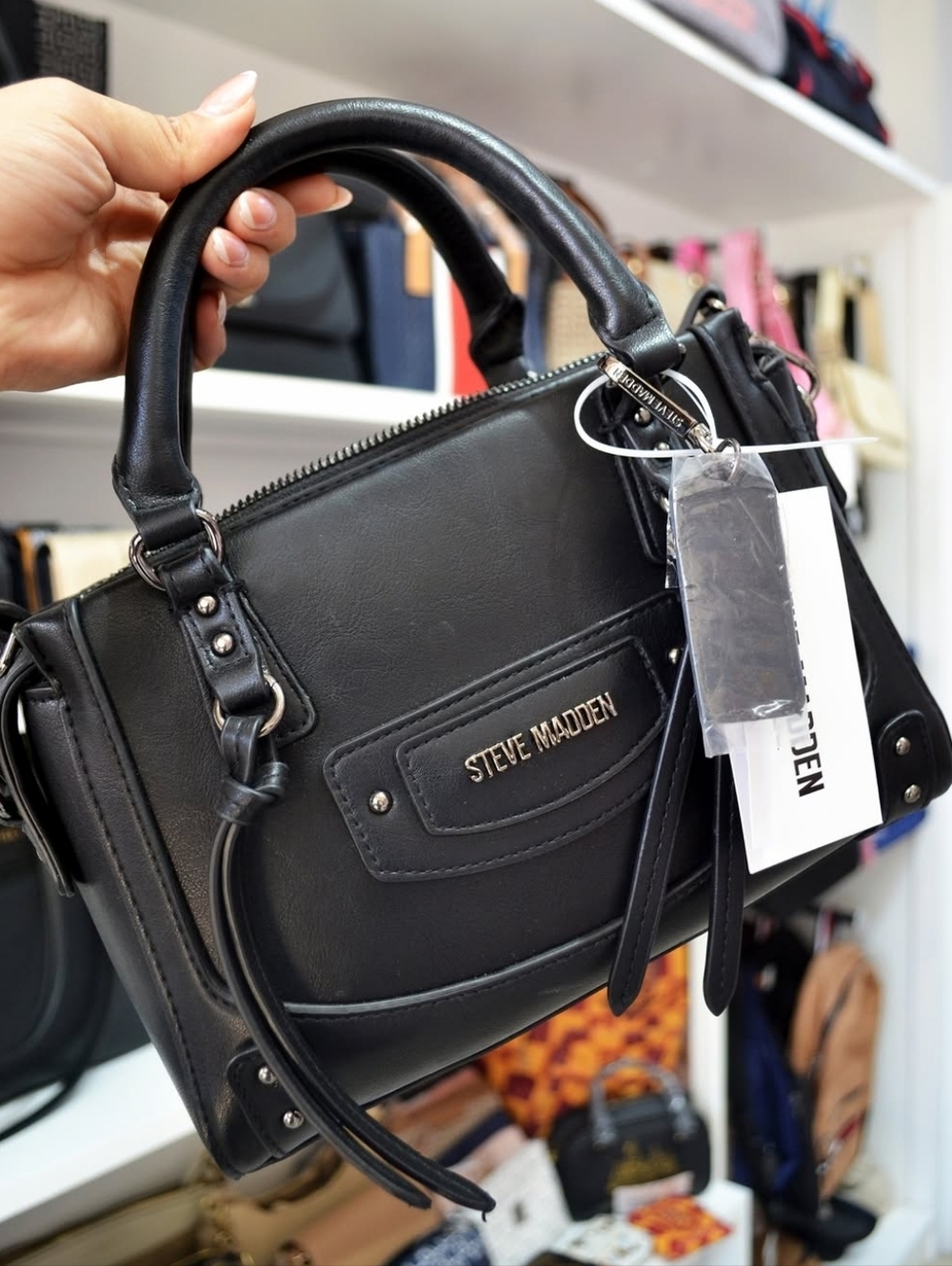 Steve Madden Black Leather Top-Handle Satchel
